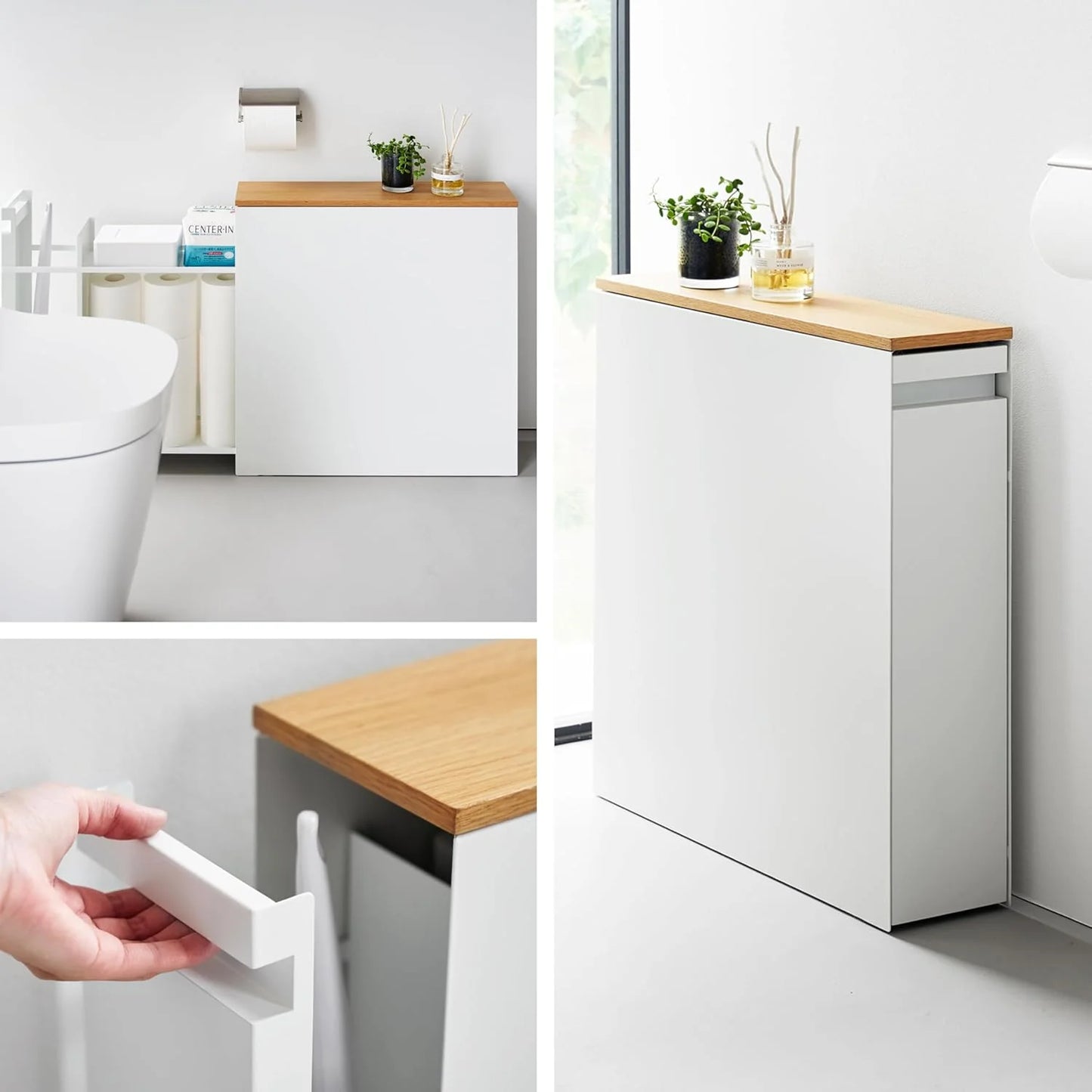 🏠 The Slim Slider | Pull-Out Bathroom Storage Cabinet with Wood Top & Steel Frame