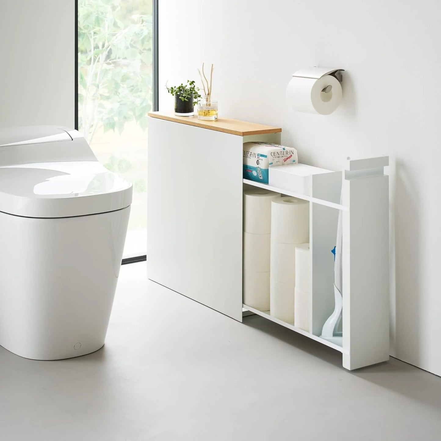 🏠 The Slim Slider | Pull-Out Bathroom Storage Cabinet with Wood Top & Steel Frame