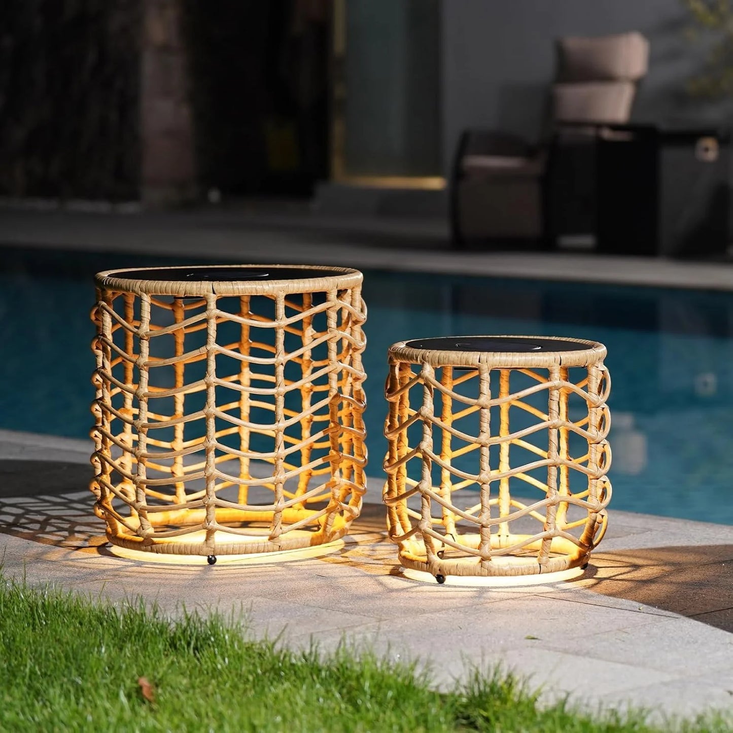 🎭Boho Solar Nesting Tables with Built-In Lights – Set of 2