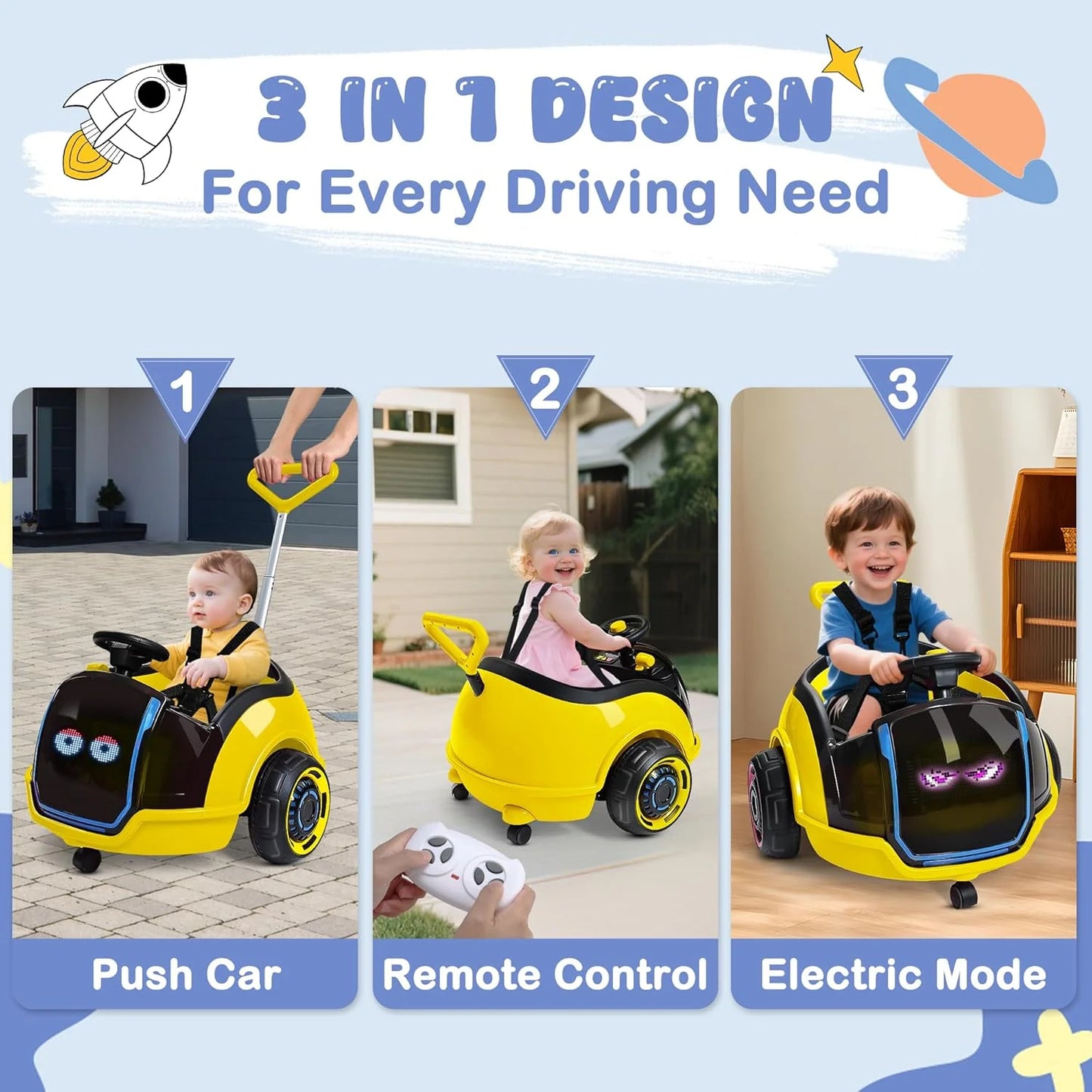 👪The 3-in-1 Grow-With-Me Ride-On Car🚗, 12V Electric, Remote Control & Push Modes