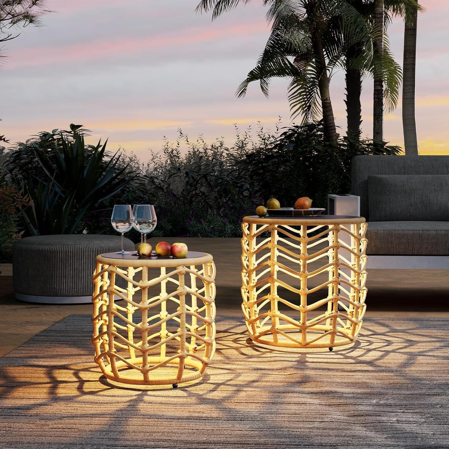 🎭Boho Solar Nesting Tables with Built-In Lights – Set of 2