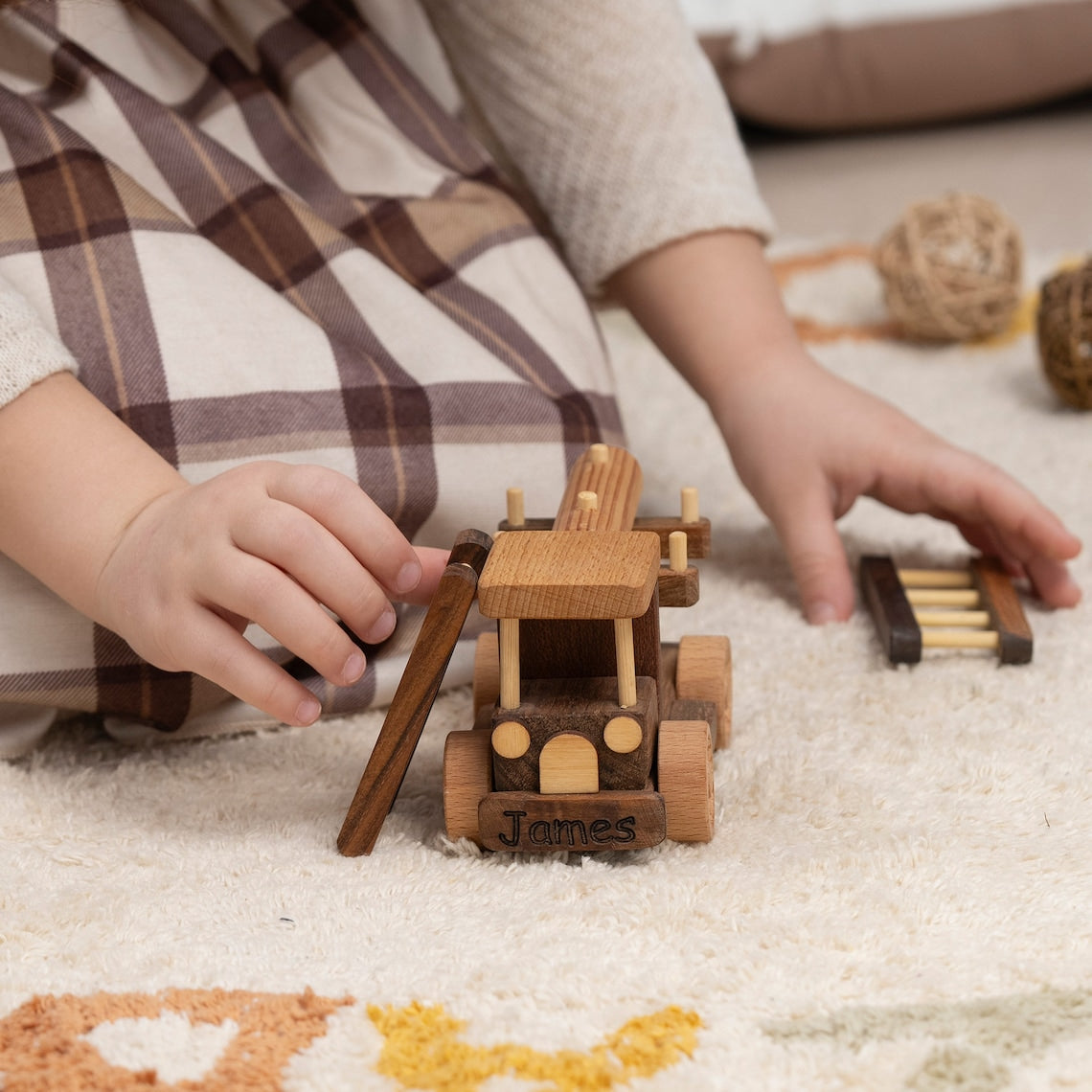 Wooden Fire Truck Toy, Handcrafted Toddler Toys, Pretend Play, Personalized Birthday Boy Gifts