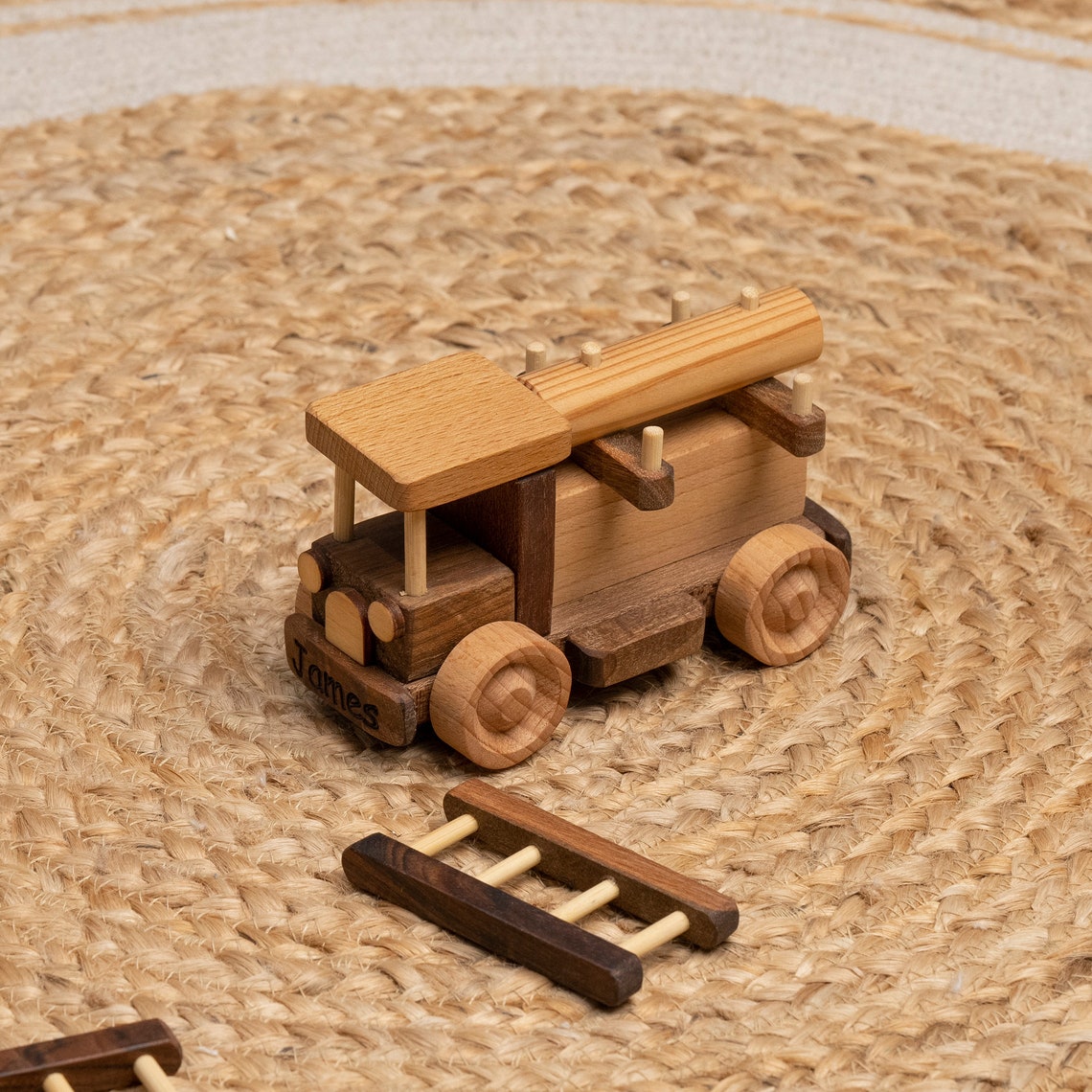 Wooden Fire Truck Toy, Handcrafted Toddler Toys, Pretend Play, Personalized Birthday Boy Gifts