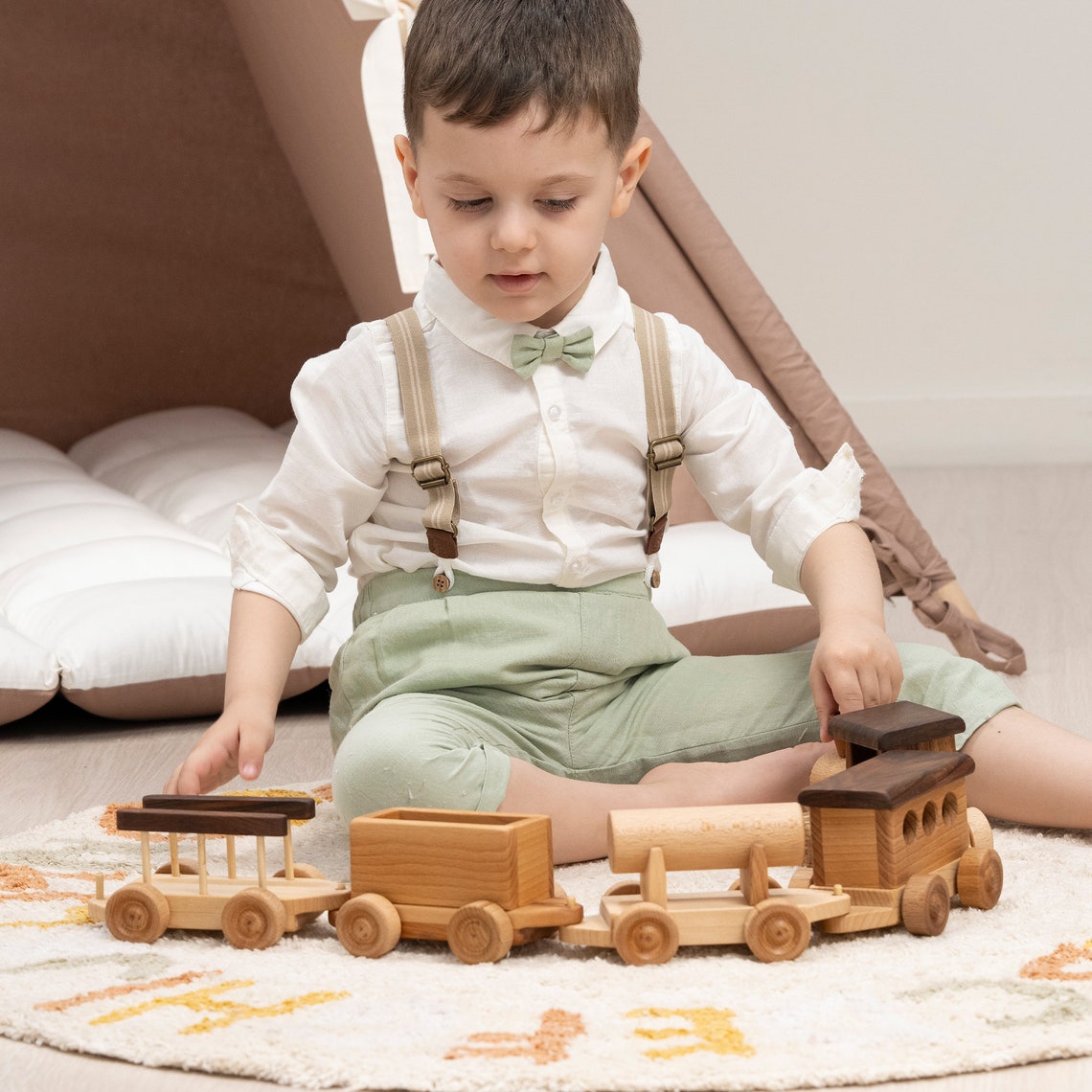 Train Set With Wagons, Wooden Toys, Baby Birthday Gift, Kids Pretend Toys / HANDMADE