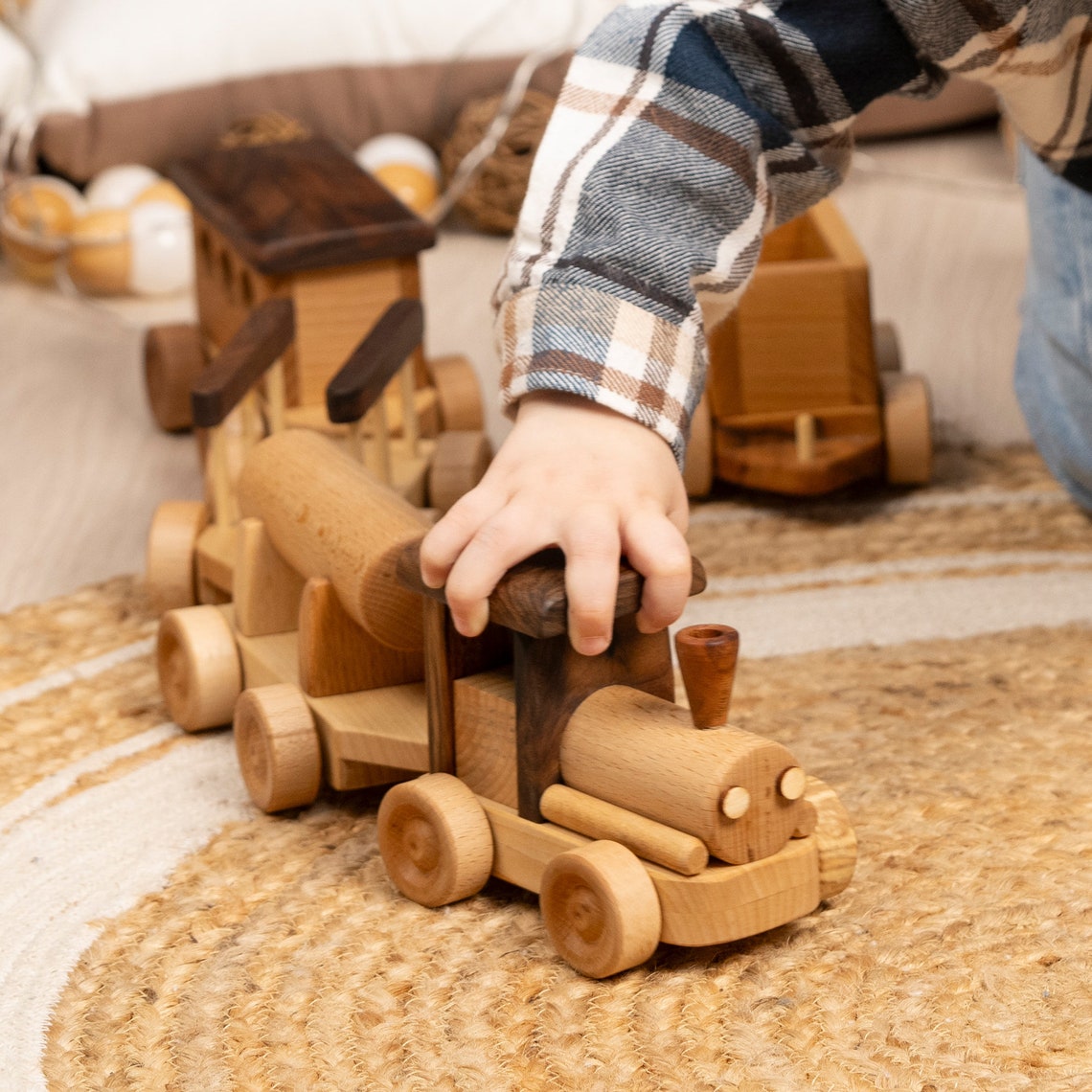 Train Set With Wagons, Wooden Toys, Baby Birthday Gift, Kids Pretend Toys / HANDMADE