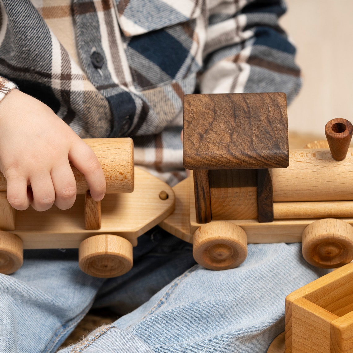 Train Set With Wagons, Wooden Toys, Baby Birthday Gift, Kids Pretend Toys / HANDMADE