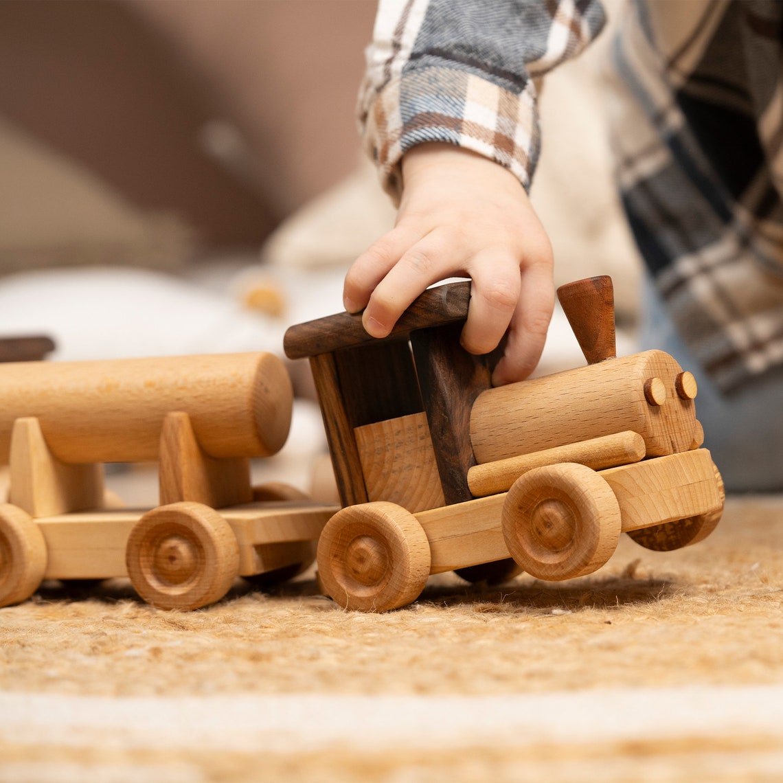 Train Set With Wagons, Wooden Toys, Baby Birthday Gift, Kids Pretend Toys / HANDMADE