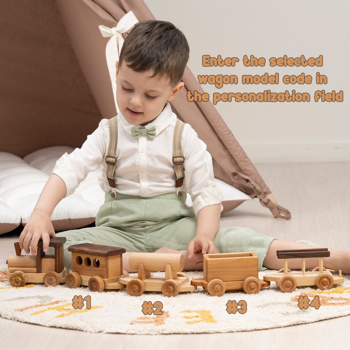 Train Set With Wagons, Wooden Toys, Baby Birthday Gift, Kids Pretend Toys / HANDMADE