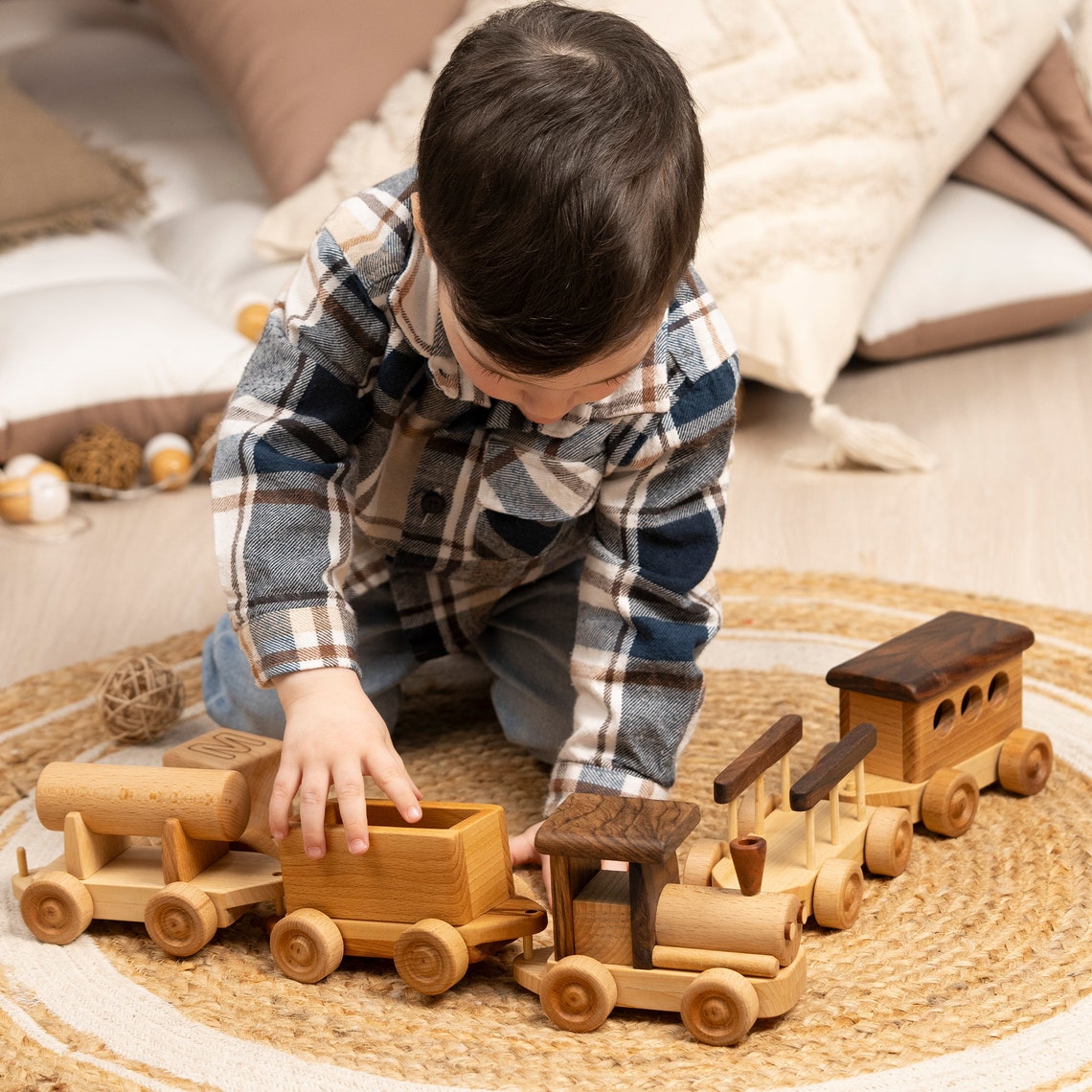 Train Set With Wagons, Wooden Toys, Baby Birthday Gift, Kids Pretend Toys / HANDMADE